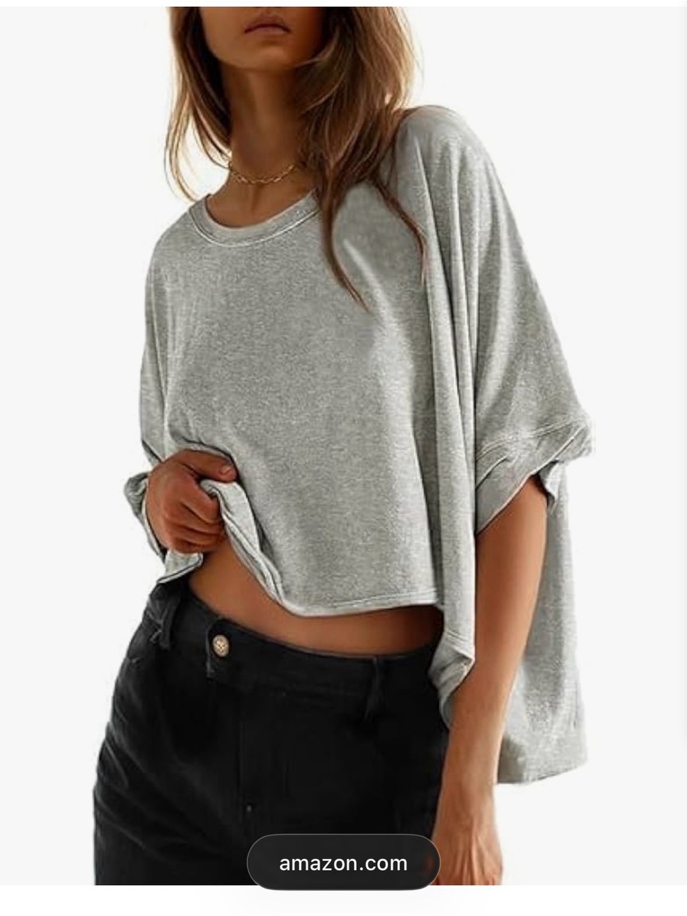 Relaxed Gray Crop Tee - Women's Casual Top